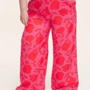 Kate Spade classic Pink and Red rose/floral high rise wide-leg pants